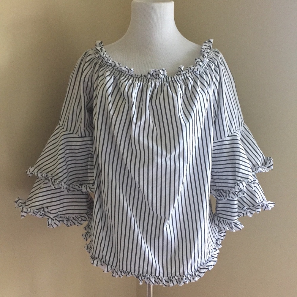 ECI New York Vertical Striped Barr Shoulder Top